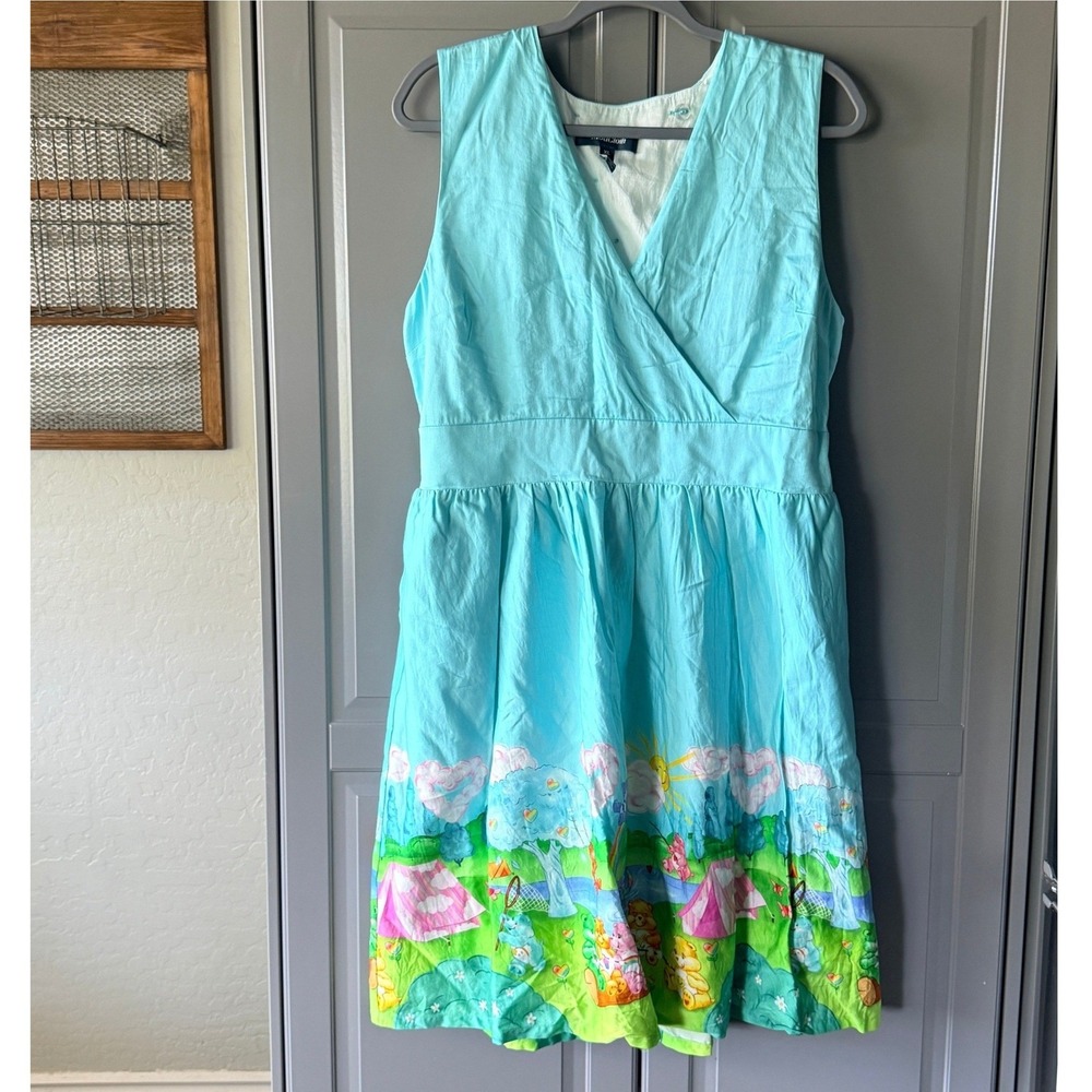 Mod Cloth x Care Bears Women Camping Border Print Fit Flare Dress, Blue, XL
